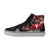 Women's high-top skate sneakers with caricature print, faux suede panels and translucent rubber sole
