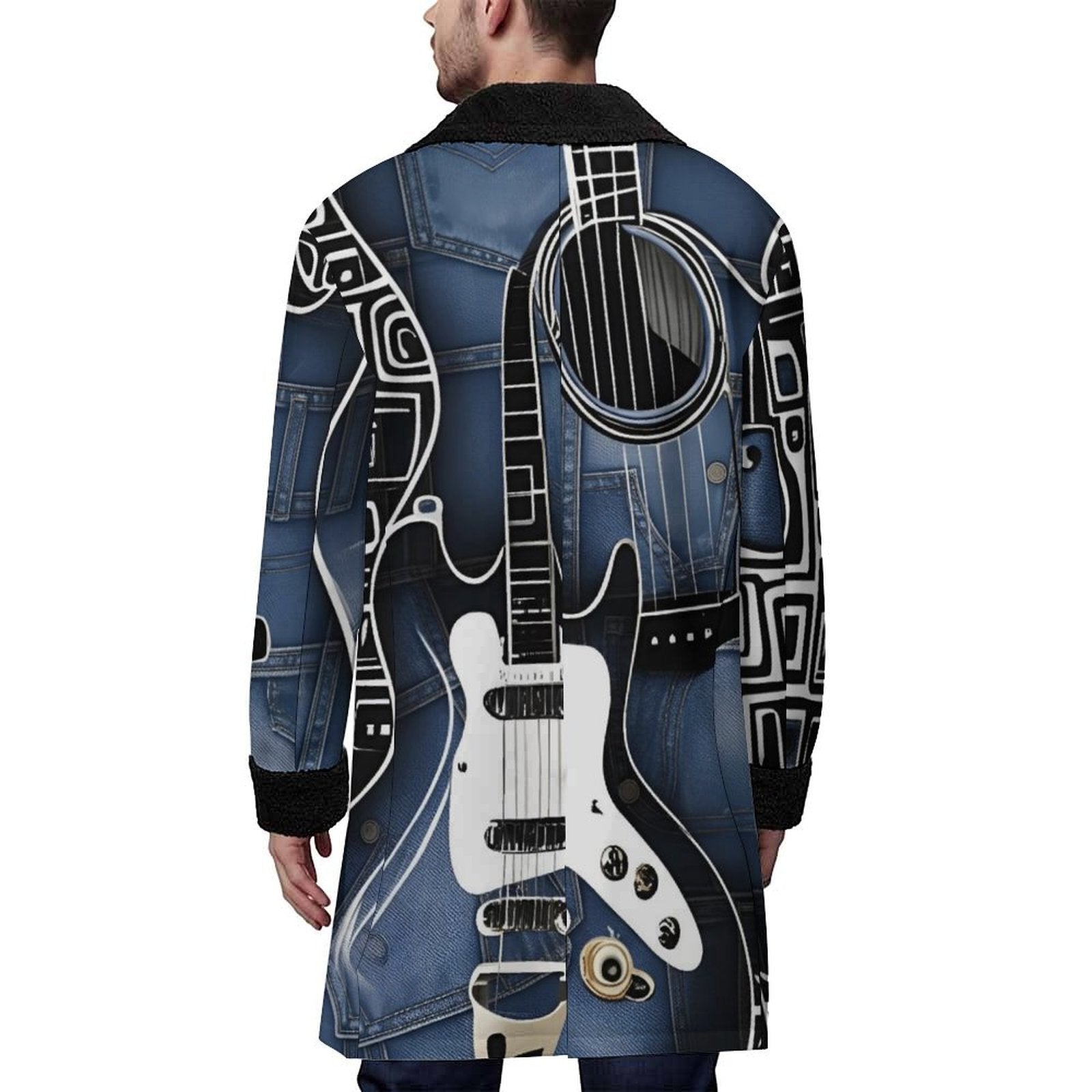 Rich and Rich Men's Blue Guitar Double Breasted Coat