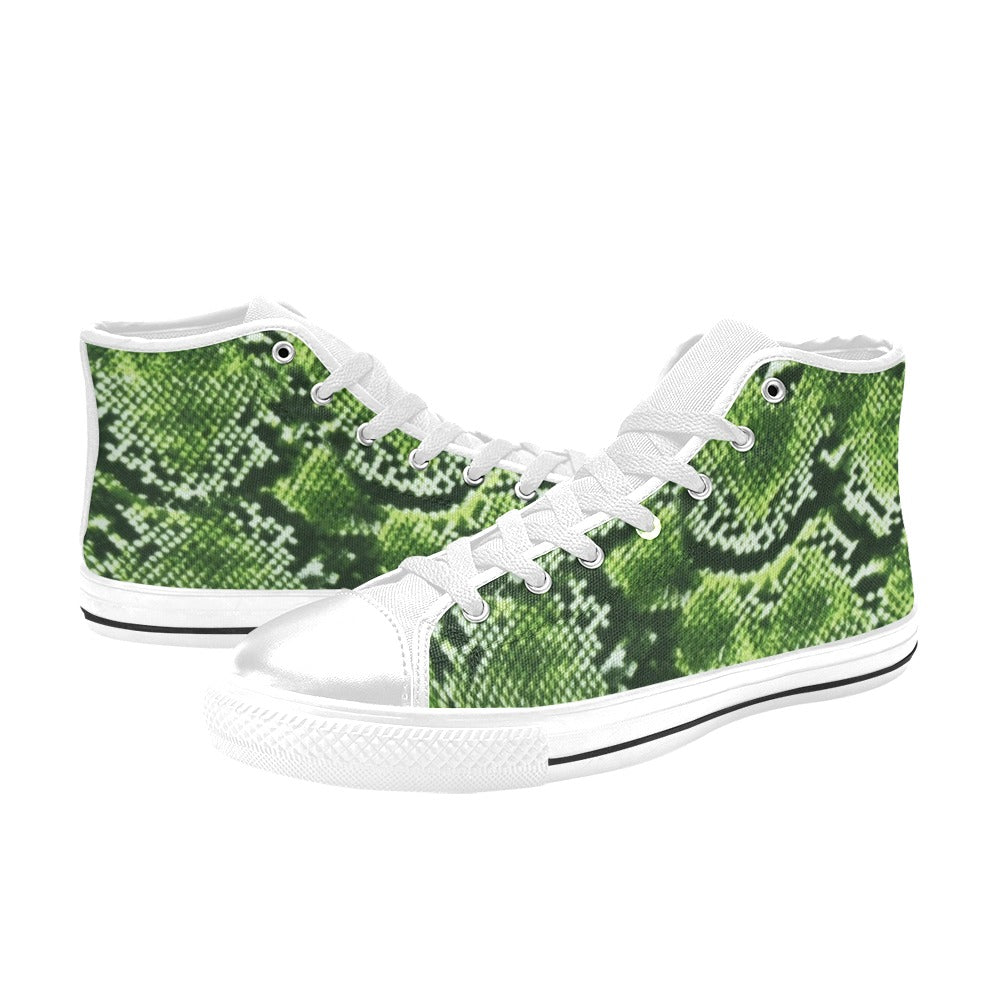 R&RH Green Abstract White Trim Women's Classic High Top Canvas Sneaker Shoes