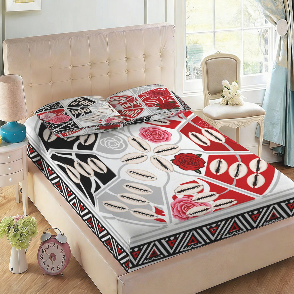 The Tribal Elegance Harmony Series – Crimson Harmony Full Bed Sheet Set (Fitted Sheet + Pillowcases) - Rich and Rich Homeopportunities