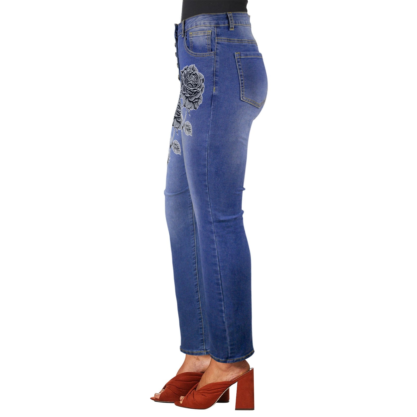 Rich and Rich Black Shadow Rose high waist women's jeans with five-button closure