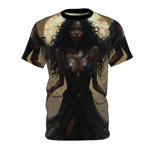 Gothic Angel Unisex All Over Print Graphic Tee featuring dark fantasy artwork