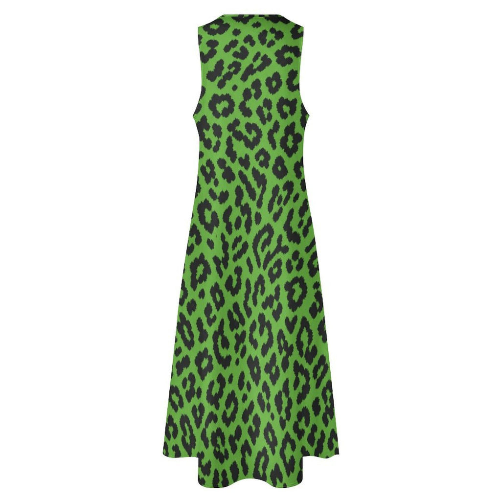 Rich & Rich Emerald Leopard Statement Sleeveless Maxi Dress with Pockets Sleeveless Long Dress (GQ)