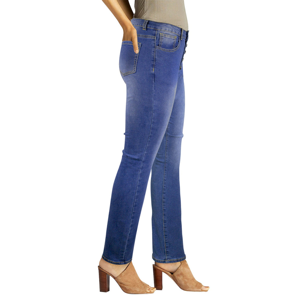 R&RH women's high waist button front jeans with front and back custom prints