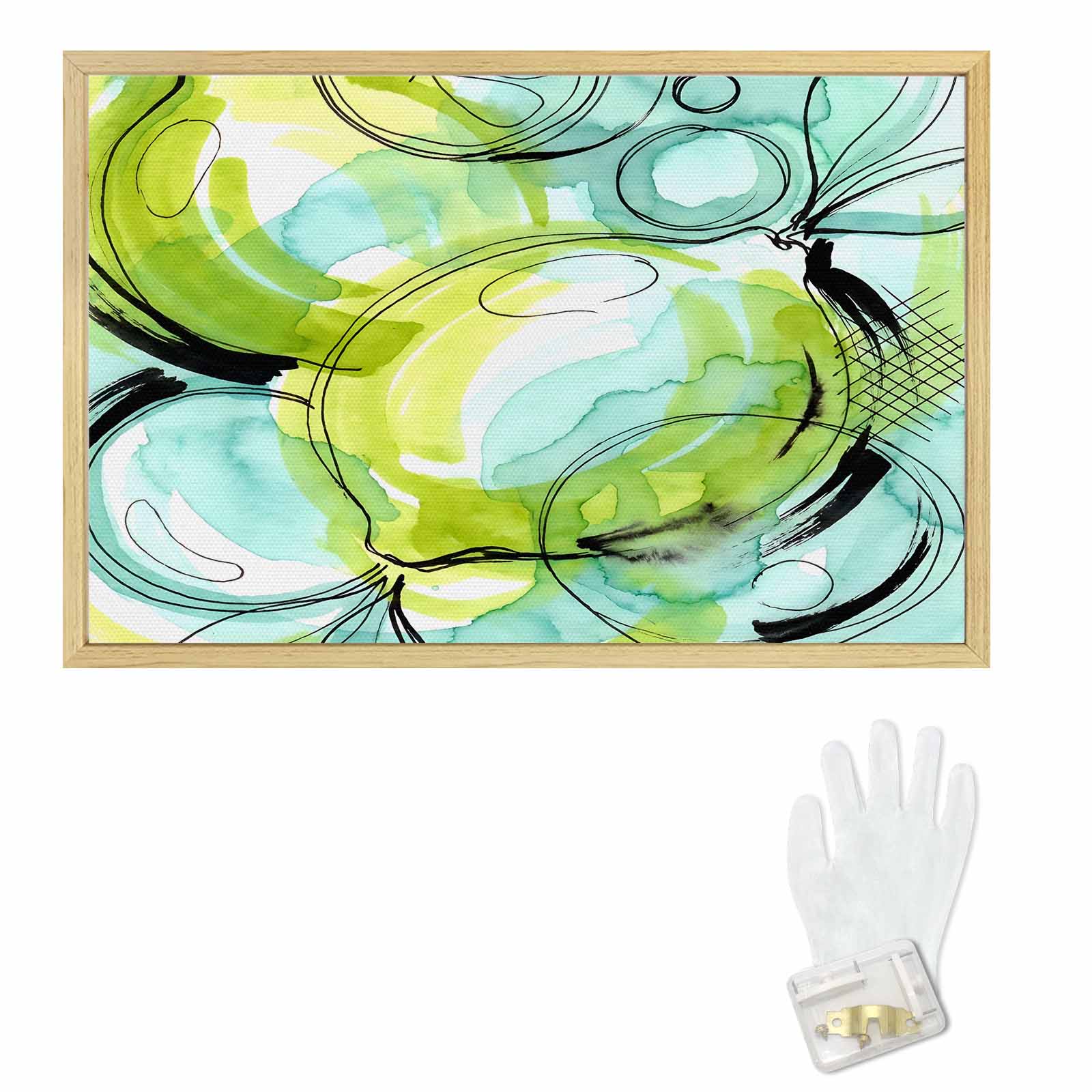 Teal water-inspired abstract canvas art in a natural wood frame, 36x24 inch — alternate view