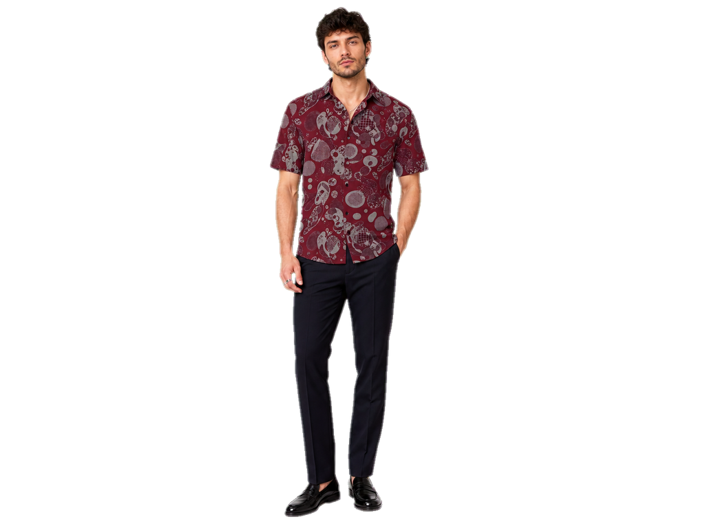 Rich and Rich Men's Burgundy Designer Fusion Shirt