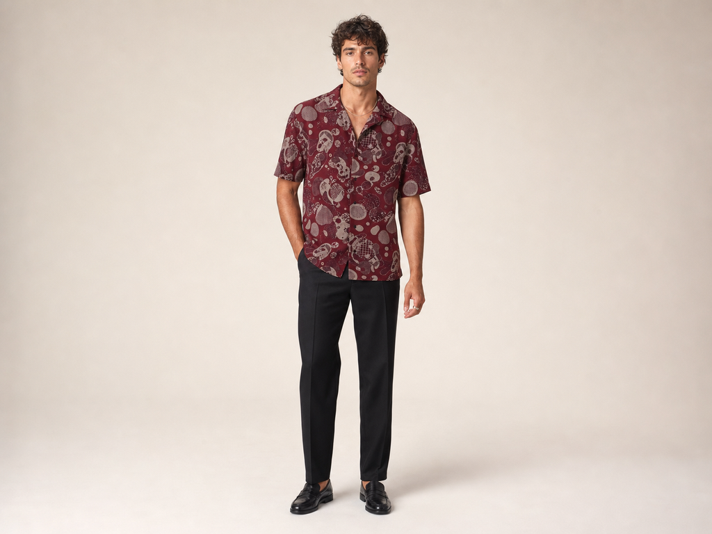 Rich and Rich Men's Burgundy Designer Fusion Shirt