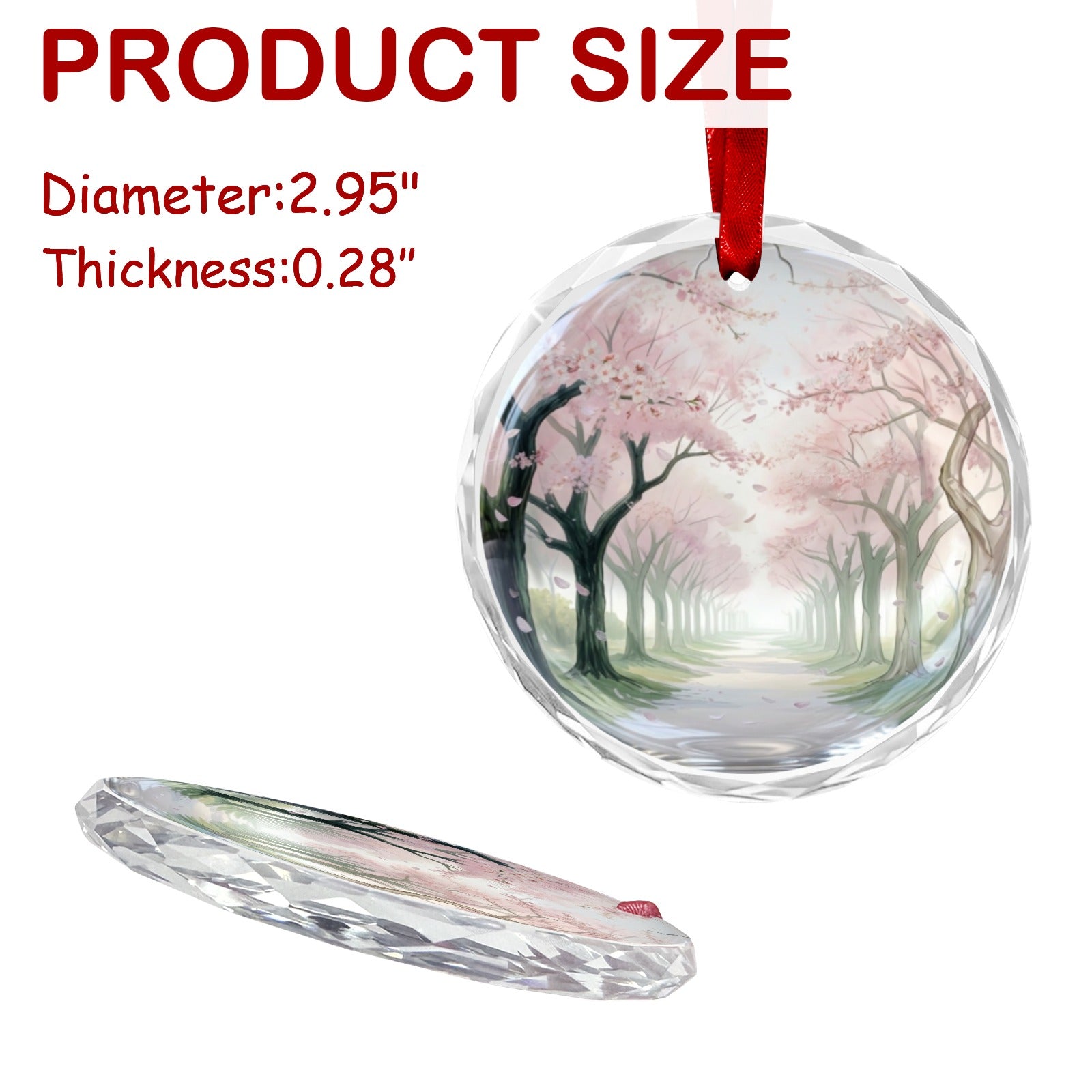 A Rich and Rich Cherry Blossom Trees Round Crystal Glass Ornament