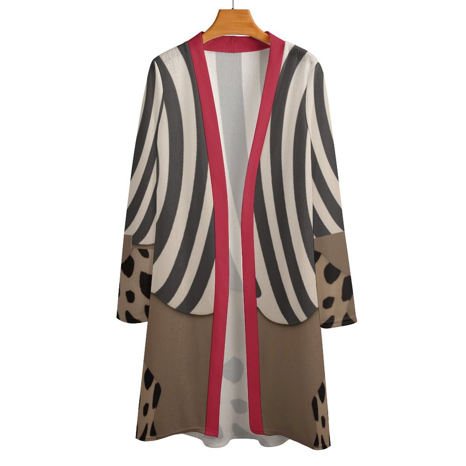 Rich and Rich Women's Brown, Beige, Red, Striped Mid-Length Cardigan