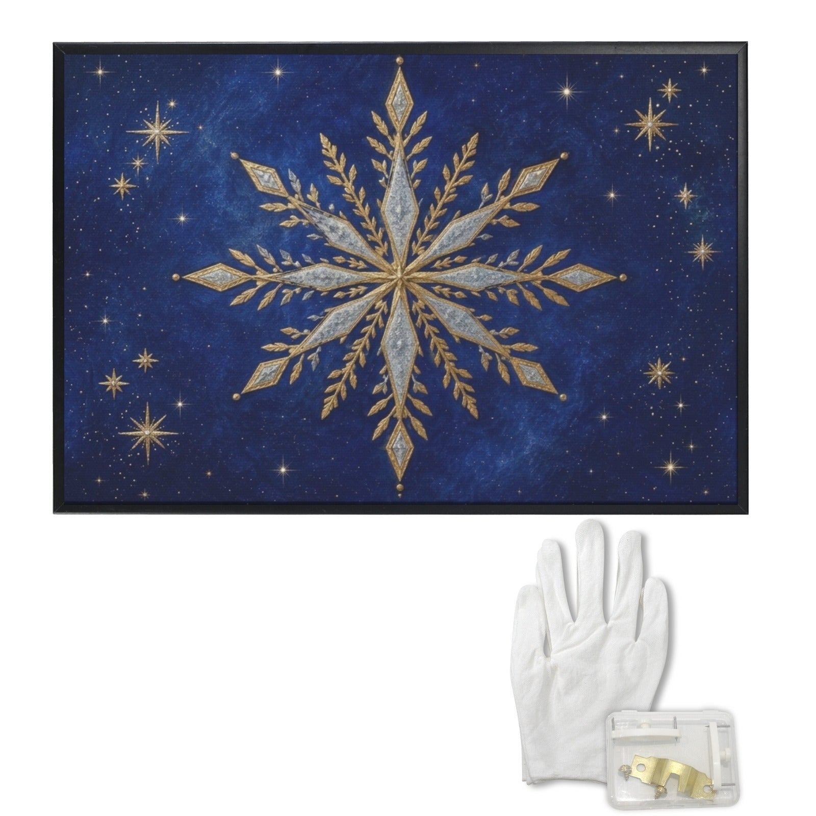 A Rich and Rich Celestial Gold and Silver Nordic Snowflake Framed Art Print 36×24inch - Rich and Rich Homeopportunities