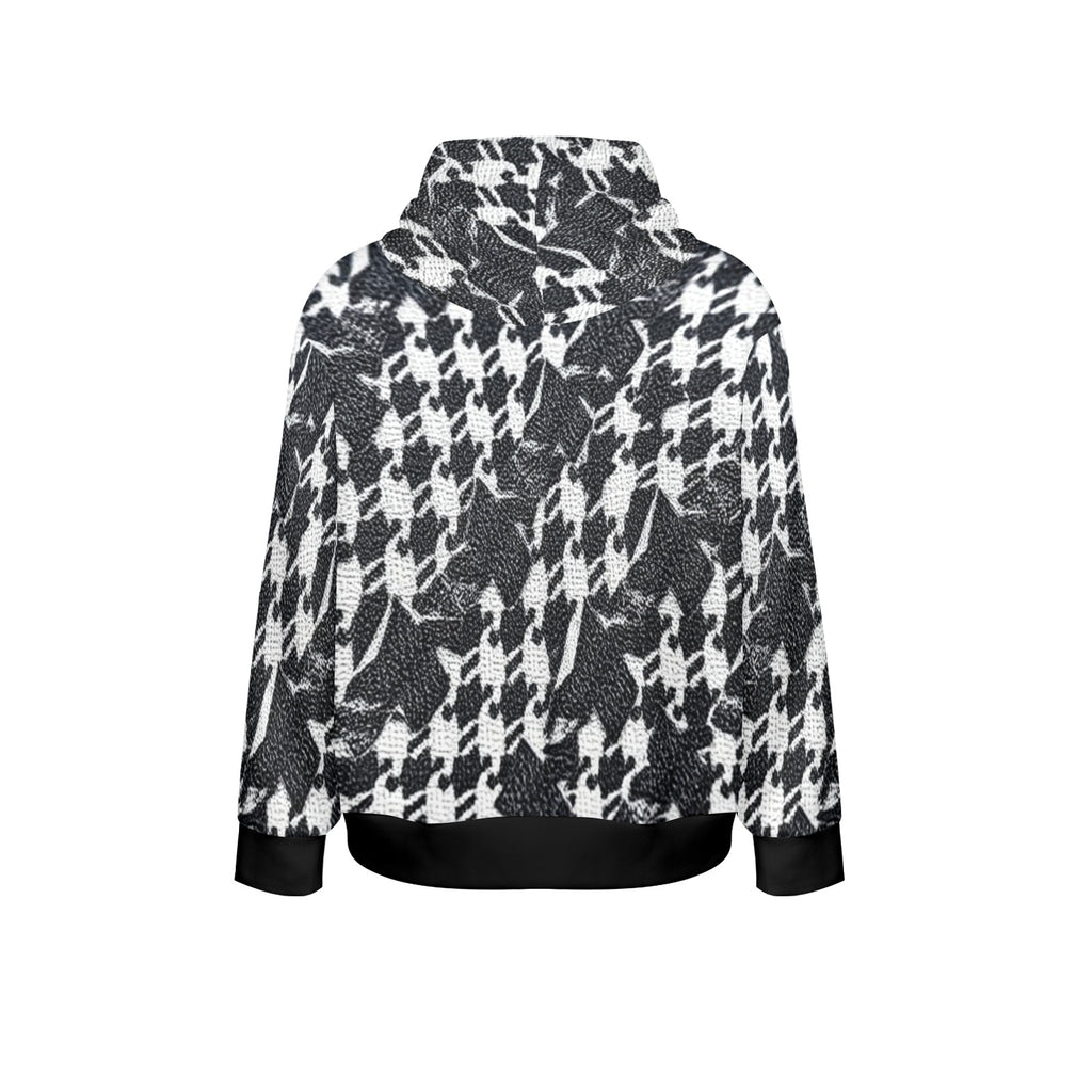 R&RH Black and White Checker Men's Long Sleeve Hoodie with drawstring hood and kangaroo pocket