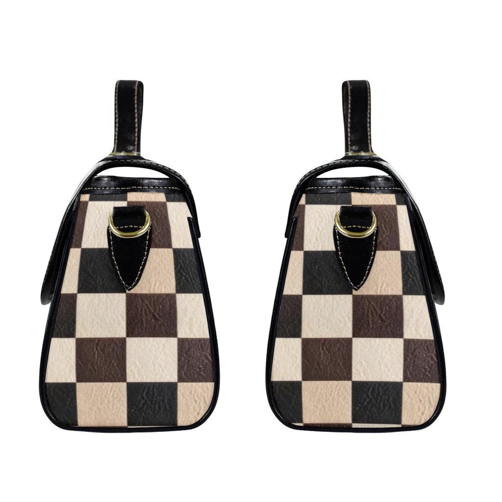 Rich and Rich Chocolate Red Checkered Women's Leather Satchel Bag