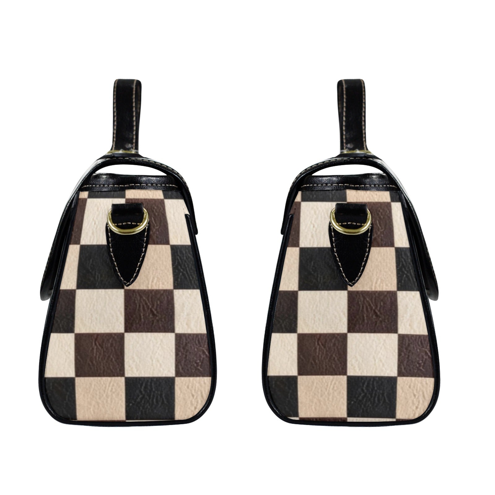 Rich and Rich Chocolate Red Checkered Women's Leather Satchel Bag