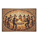 1000-piece wooden mosaic puzzle of figures dancing under firelight, warm tones — alternate view