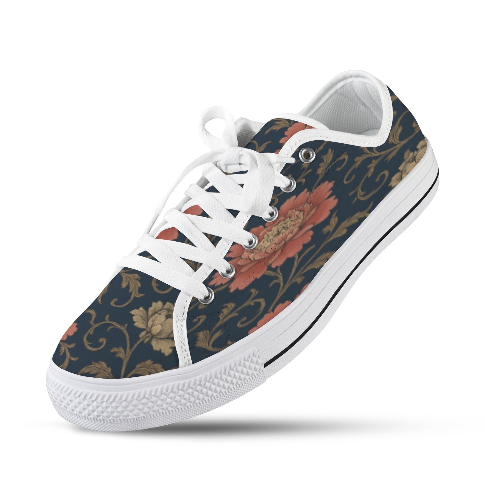 Blue floral low-top women's canvas sneaker with mesh and EVA insole and rubber outsole — alternate view