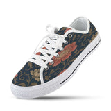 Blue floral low-top women's sneaker with nylon canvas body and rubber outsole — additional view 10