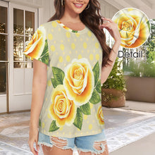Load image into Gallery viewer, Yellow Rose and Polka Dot Women&#39;s  Crewneck Sleeve Tshirt
