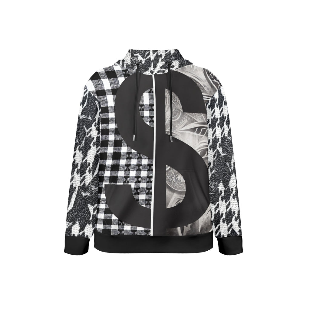 R&RH Black and White Checker Men's Long Sleeve Hoodie with drawstring hood and kangaroo pocket