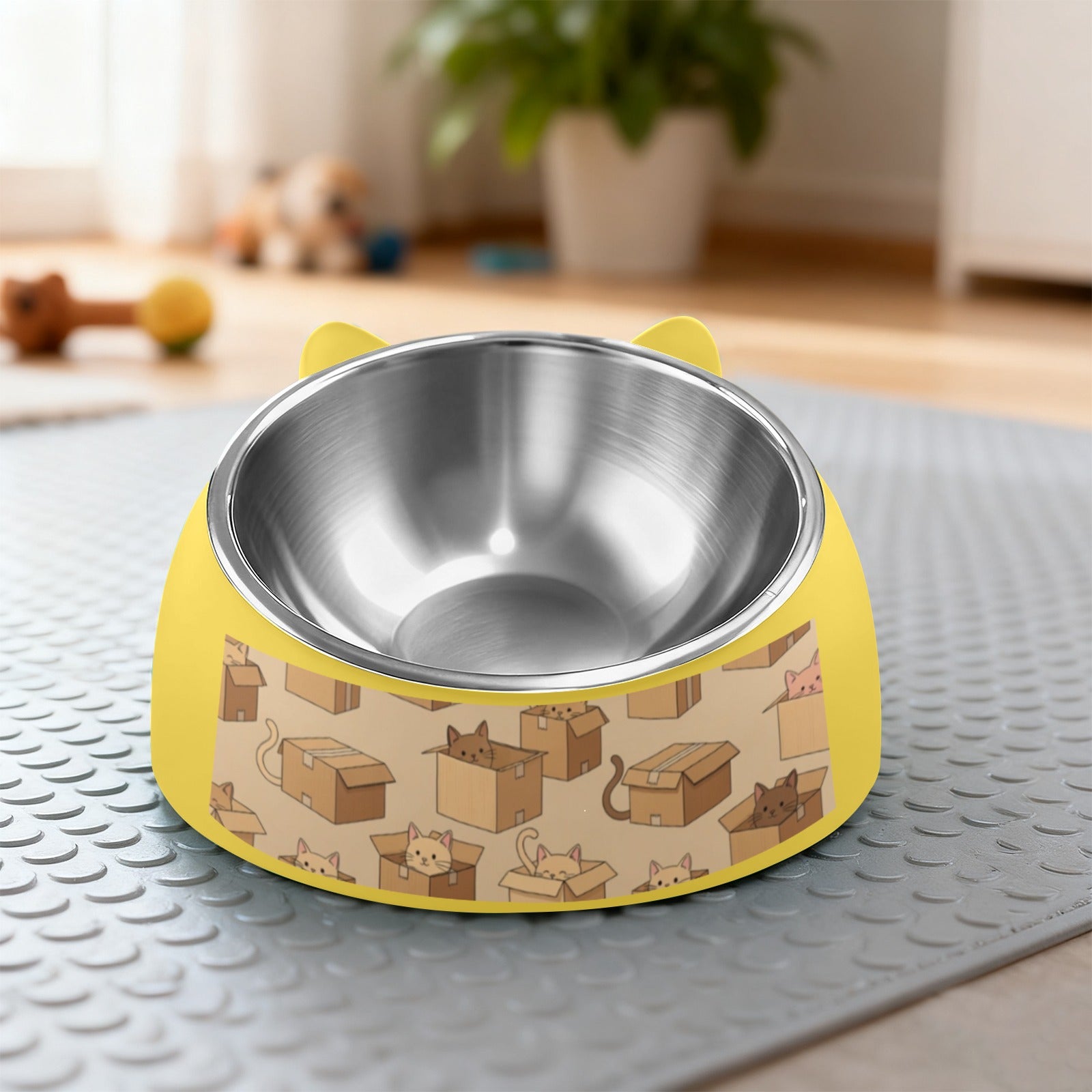 Rich and Rich Cat In The Box Yellow Pet Bowl – Custom Stainless Steel Dog and Cat Food Bowl (USA) - Rich and Rich Homeopportunities