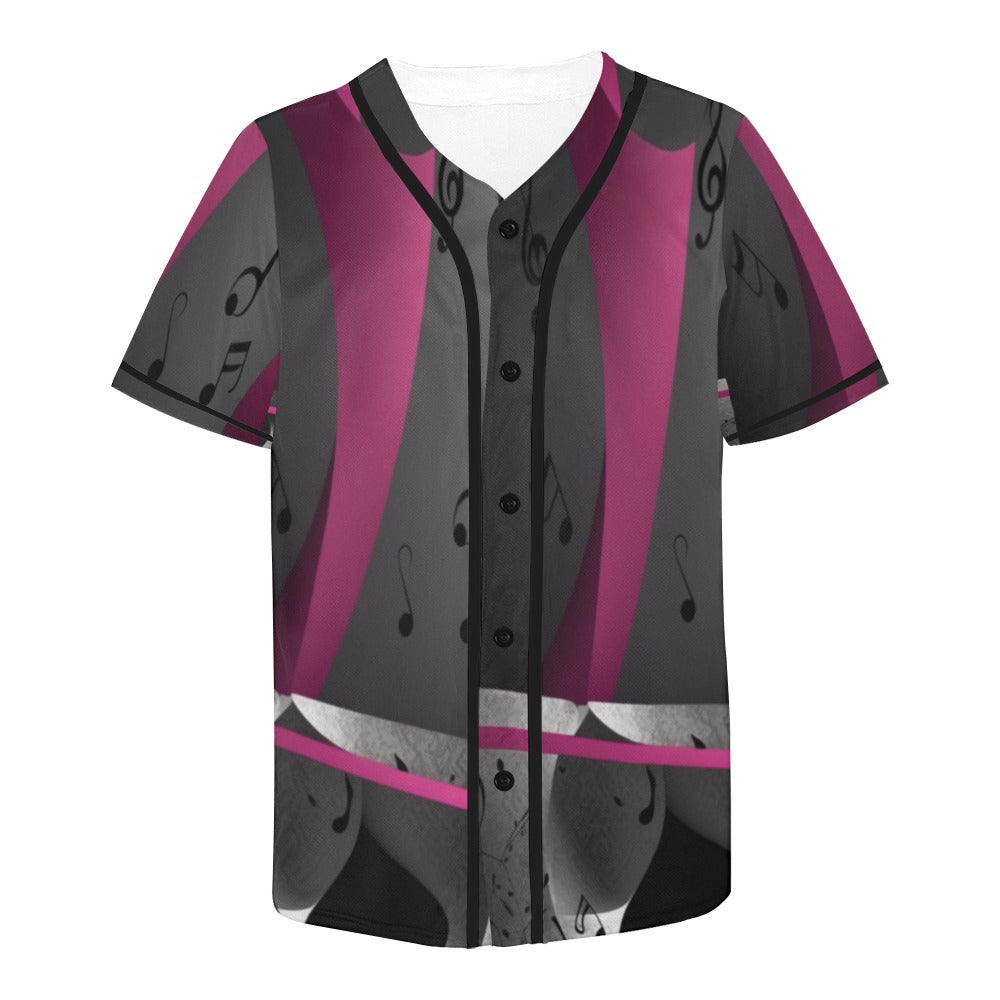 Rich and Rich Men's Gray and Magenta Baseball Jersey with musical notes design
