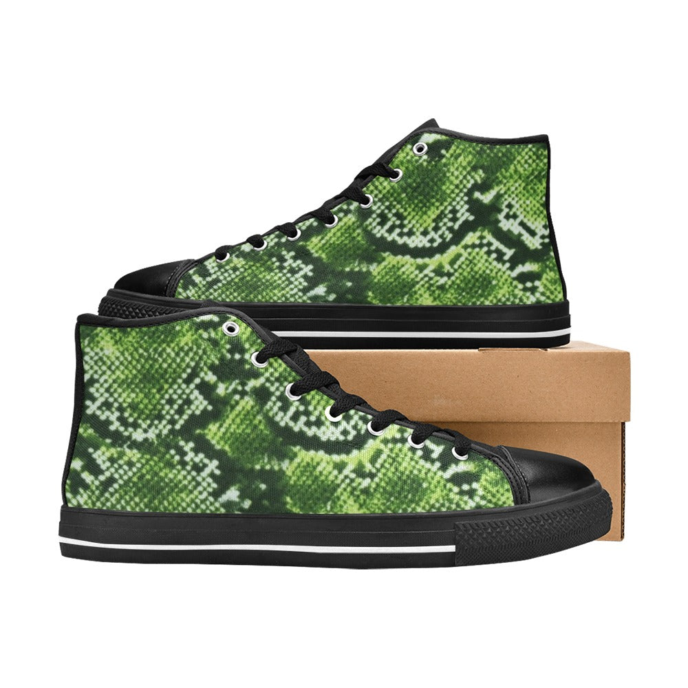 Rich and Rich Green Pattern Hightop Women's Classic Tennis Shoe with vibrant green design