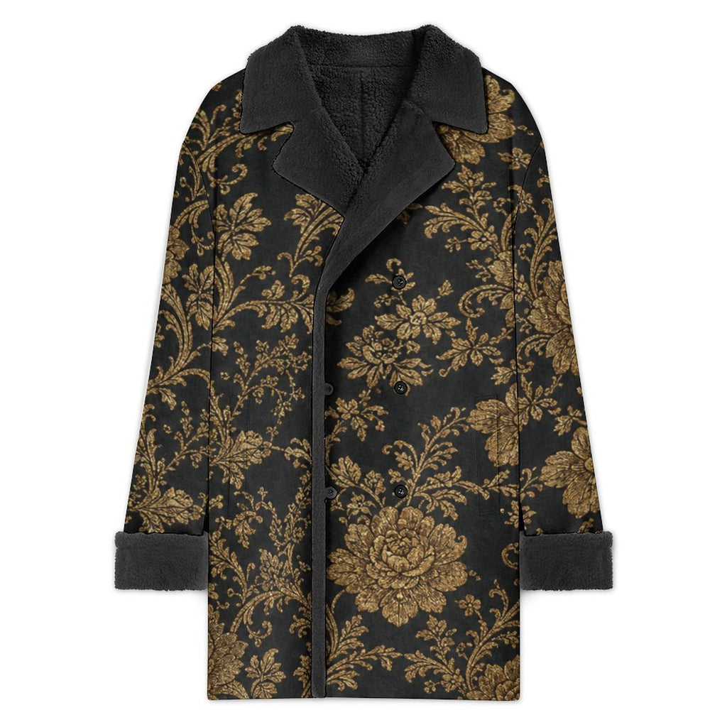 Rich and Rich Black Gold Floral Brocade  Men Men's Double Breasted Coat