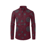 Men's long-sleeve burgundy geometric dress shirt with button-down collar and chest pocket — product detail