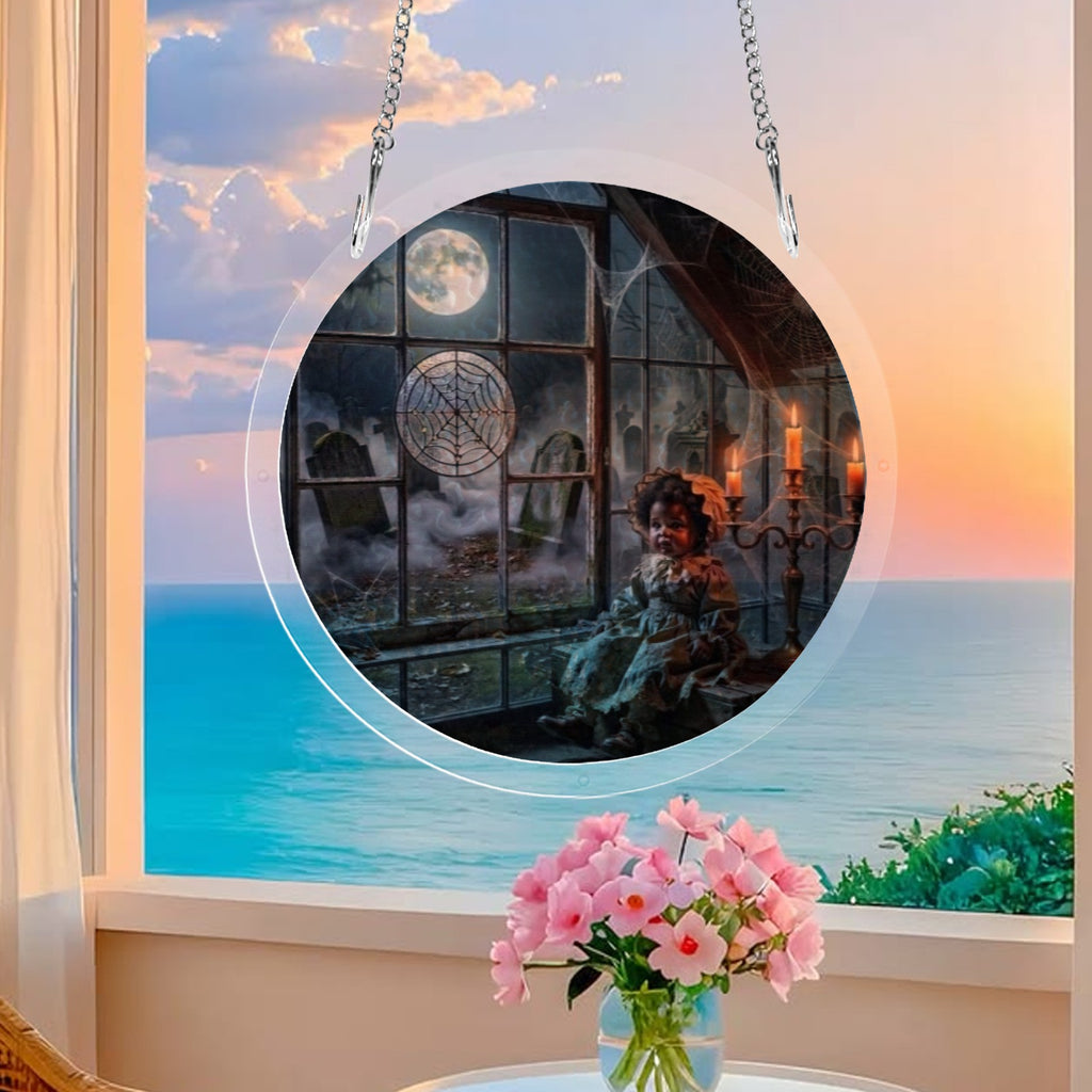 Rich and Rich Assembled Round Acrylic Haunted Graveyard Jigsaw Puzzle