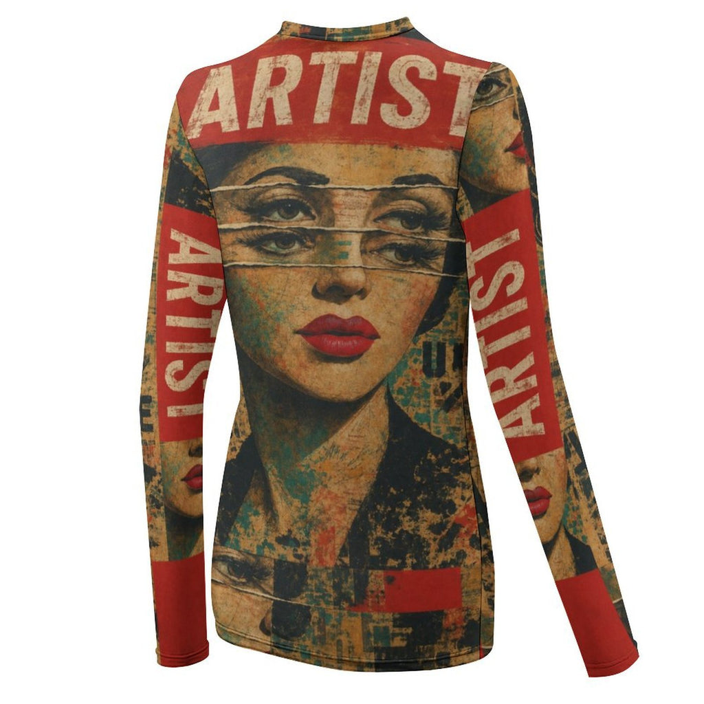 Rich and Rich Women's Red Multi Artistic  Long Sleeve Shirt