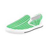 Men's green pinstripe canvas slip-on sneakers with elastic goring and rubber outsole — additional view 10
