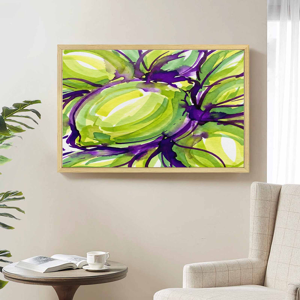 Rich and Rich Verdant Vines Watercolor Natural Wood Frame Painting | 36×24 Inch Canvas Wall Art