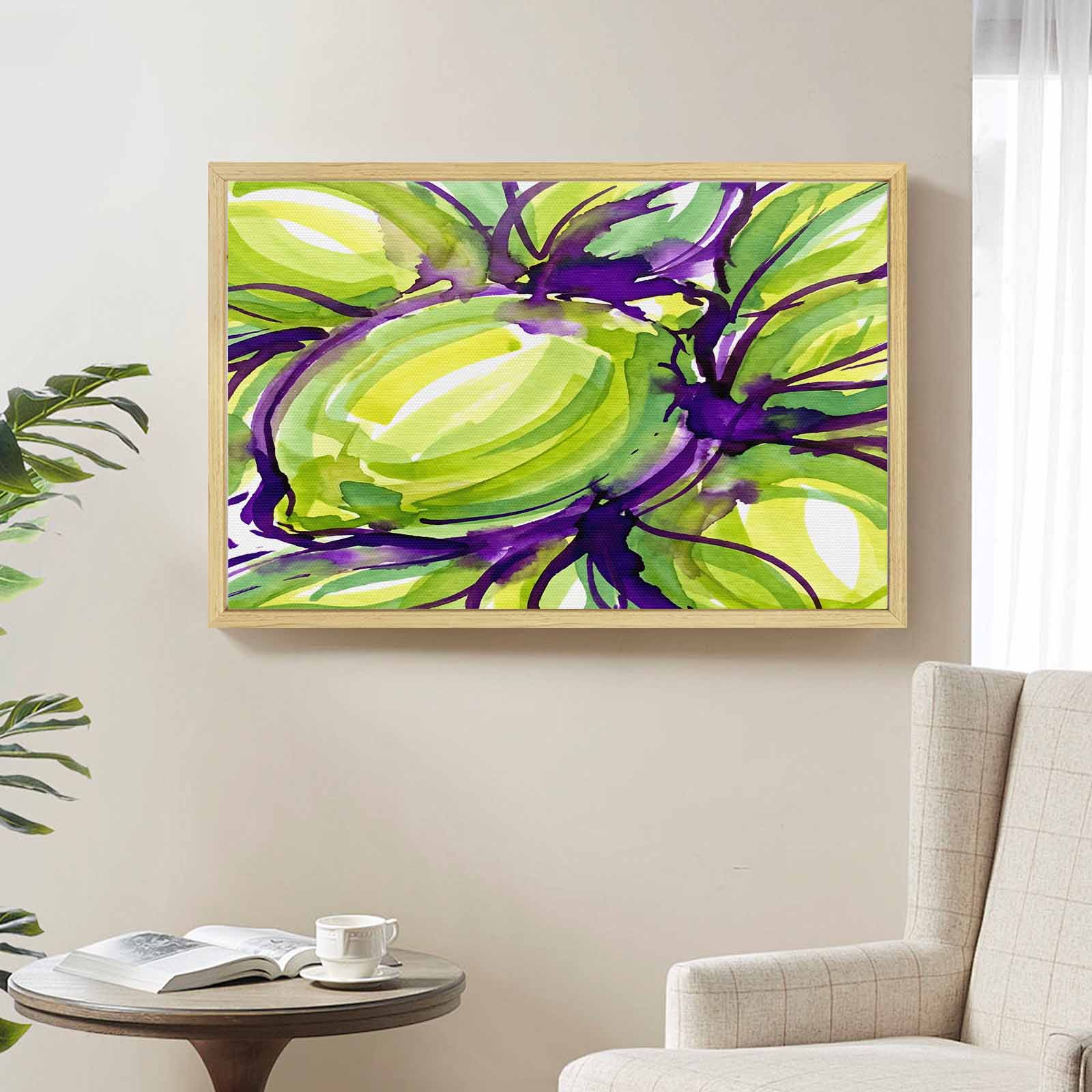 Rich and Rich Verdant Vines Watercolor Natural Wood Frame Painting | 36×24 Inch Canvas Wall Art