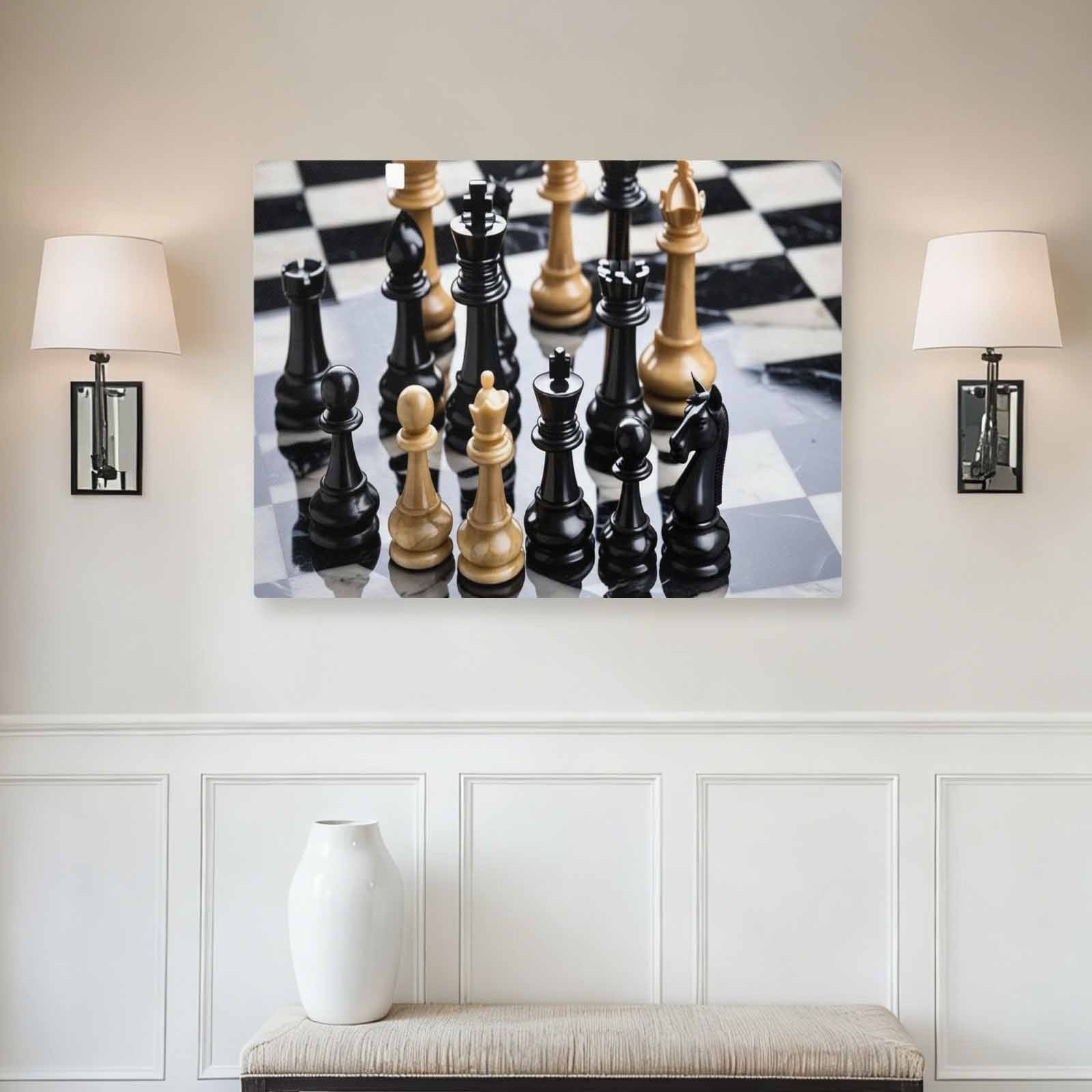 32 x 24 canvas wall art featuring chessboard and pieces in a classic composition — rear view