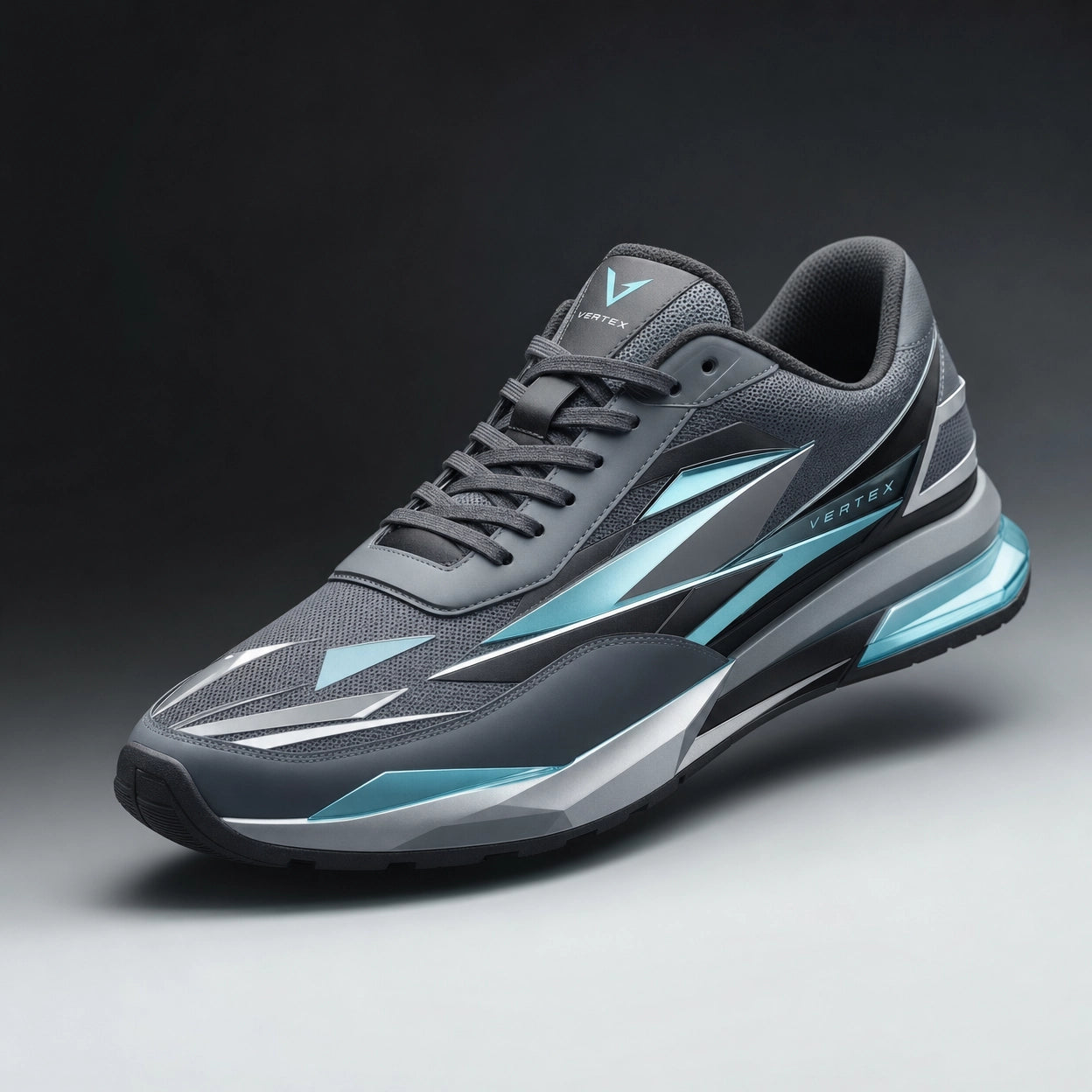 Vertex Prism Signal Sneaker in slate with ice cyan geometric Vertex menswear design