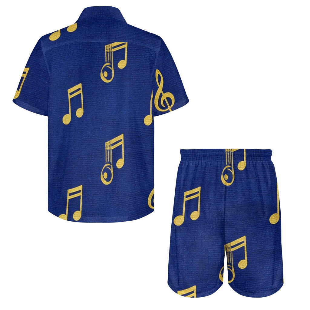 Rich and Rich Blue Musical Notes Men’s Shirt and Shorts Outfit | Casual Matching Set