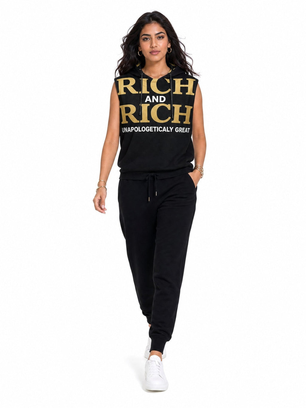 Rich and Rich Women's Black Unapologetically Great Sleeveless Hoodie - Rich and Rich Homeopportunities