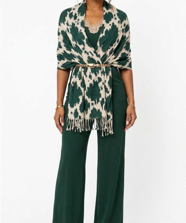 Emerald ranch-inspired tassel scarf in imitation cashmere with fine-hemmed edges — alternate view