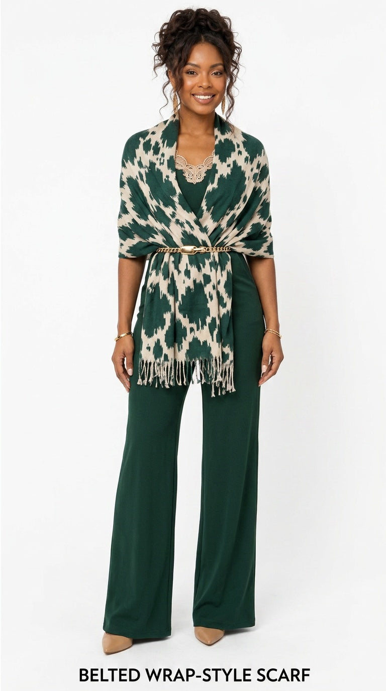 Rich and Rich Emerald Ranch Chic Women’s Tassel Scarf | Soft Designer Imitation Cashmere Wrap