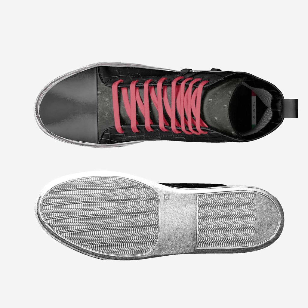 Rich and Rich BlackRedRoses unisex black leather sneaker with red rose accents