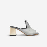 Black and white block-heel mule sandal with square heel and high topline — additional view 8