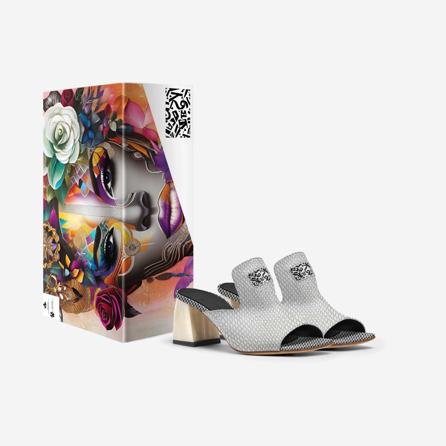 Black and white block-heel mule sandal with square heel and high topline — alternate view