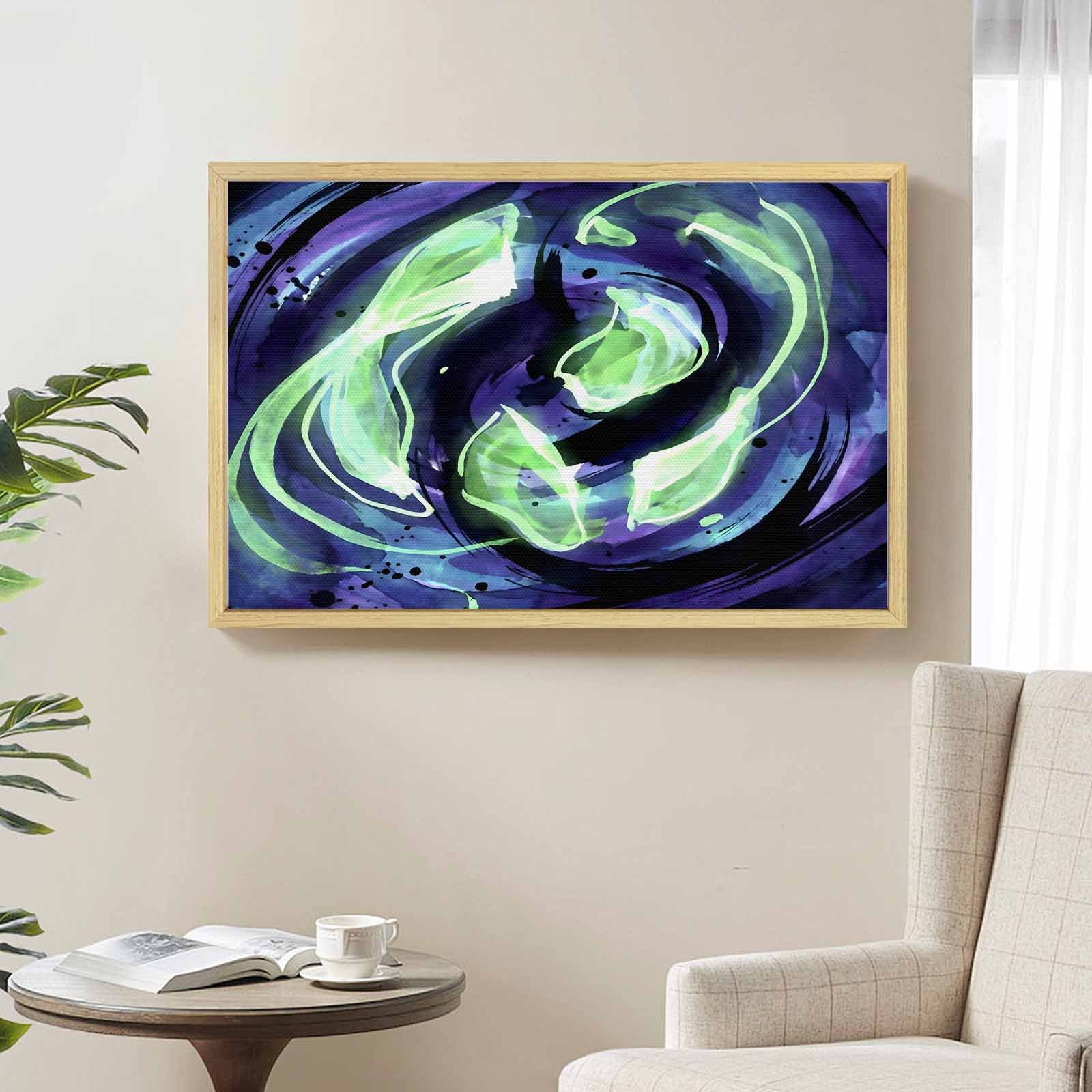 Rich and Rich Nocturne Swirl Ink Natural Wood Frame Painting