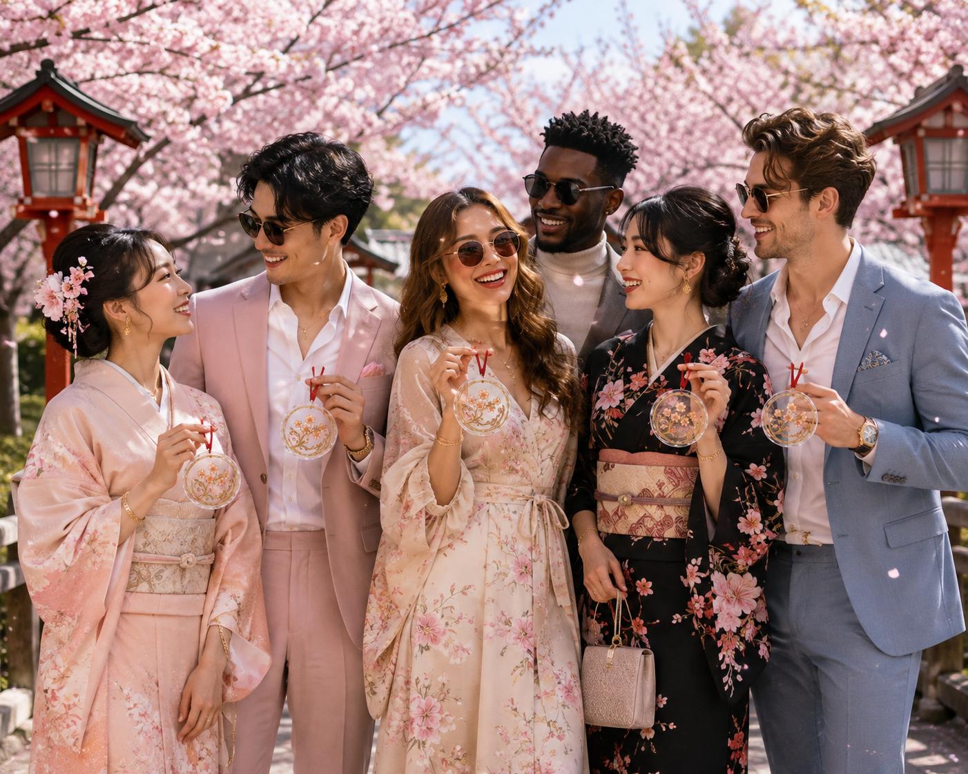 Rich and Rich Japanese Cherry Blossom Round Crystal Glass Ornament