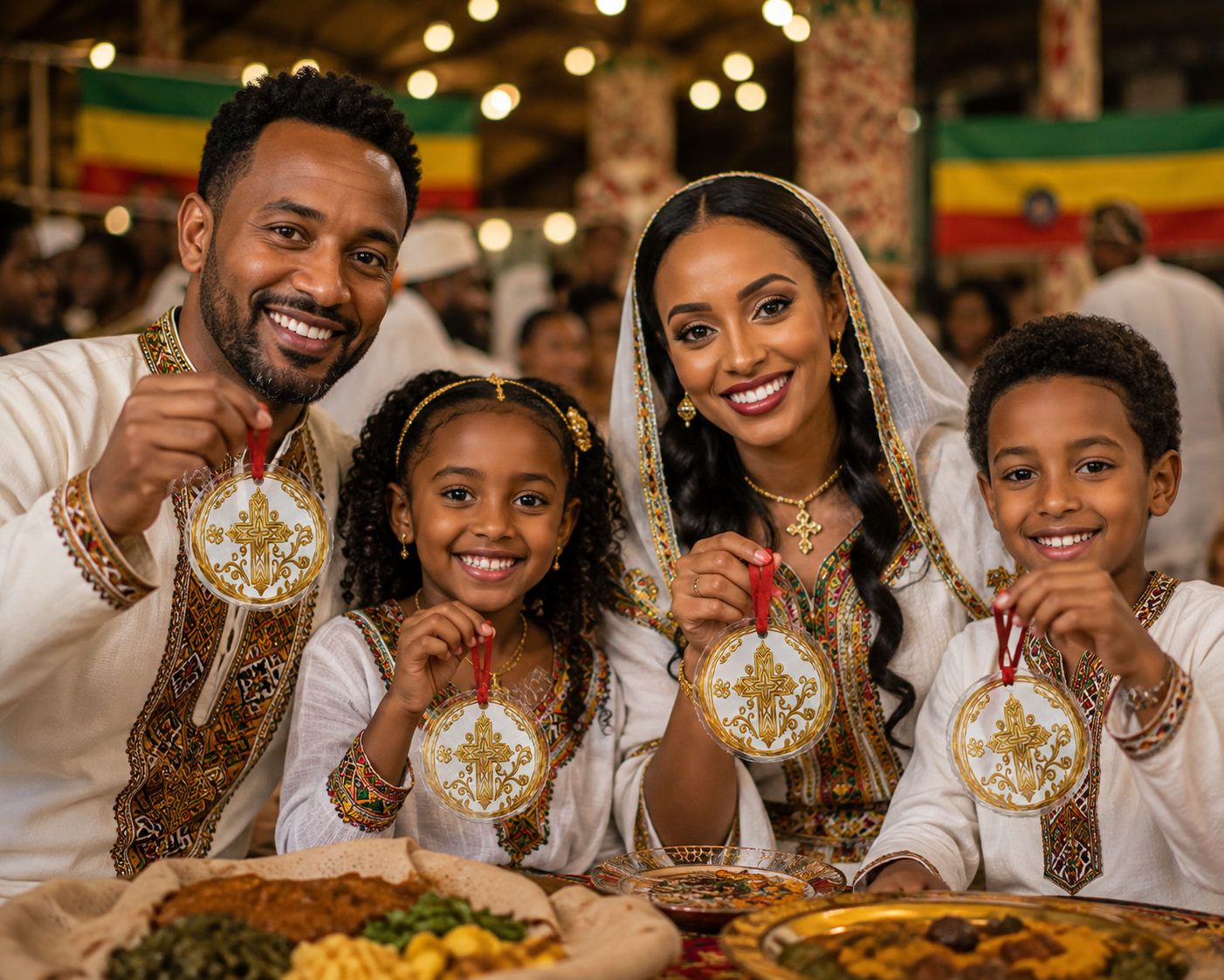 Rich and Rich Ethiopian Cross Round Crystal Glass Ornament