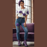 Women's cotton t-shirt with all-over Lavender Rose floral print and round neckline — additional view 10