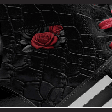 Unisex black leather sneaker with red rose detailing on the upper — additional view 11