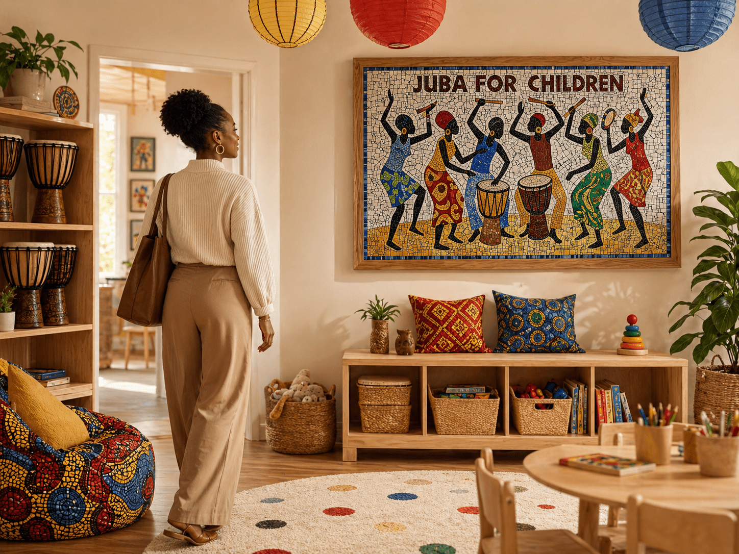 Panoramic 1000-piece wooden puzzle showing Juba dance evolution from fields to stage — alternate view