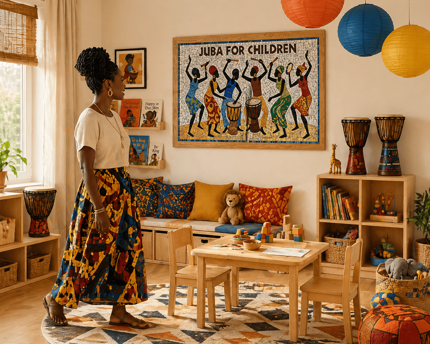 Panoramic 1000-piece wooden puzzle showing Juba dance evolution from fields to stage