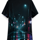 Women's V-neck tee with all-over cyberpunk Medusa riding a futuristic broomstick print — additional view 7