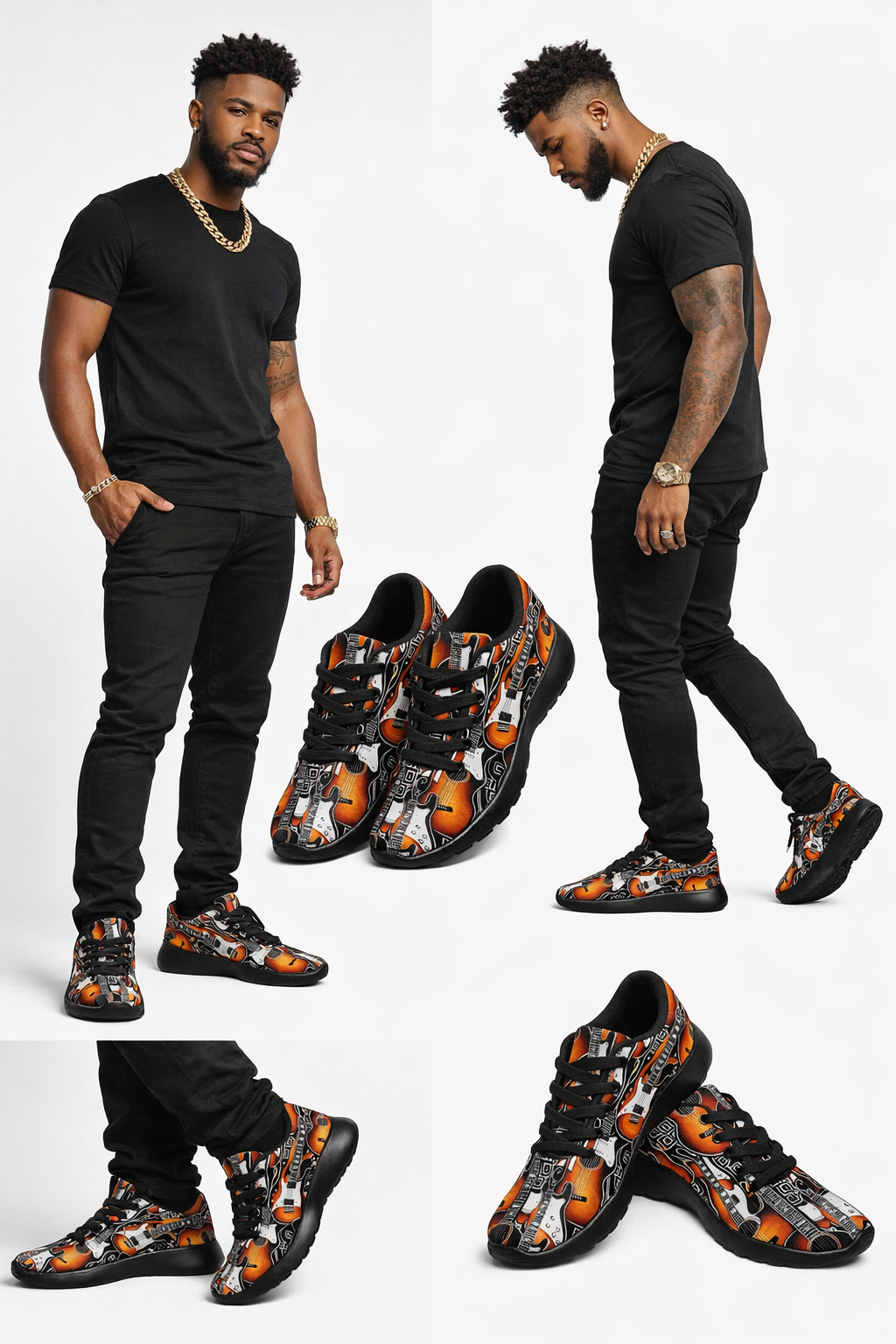 Rich and Rich Orange Pattern Men's Guitar Sneakers
